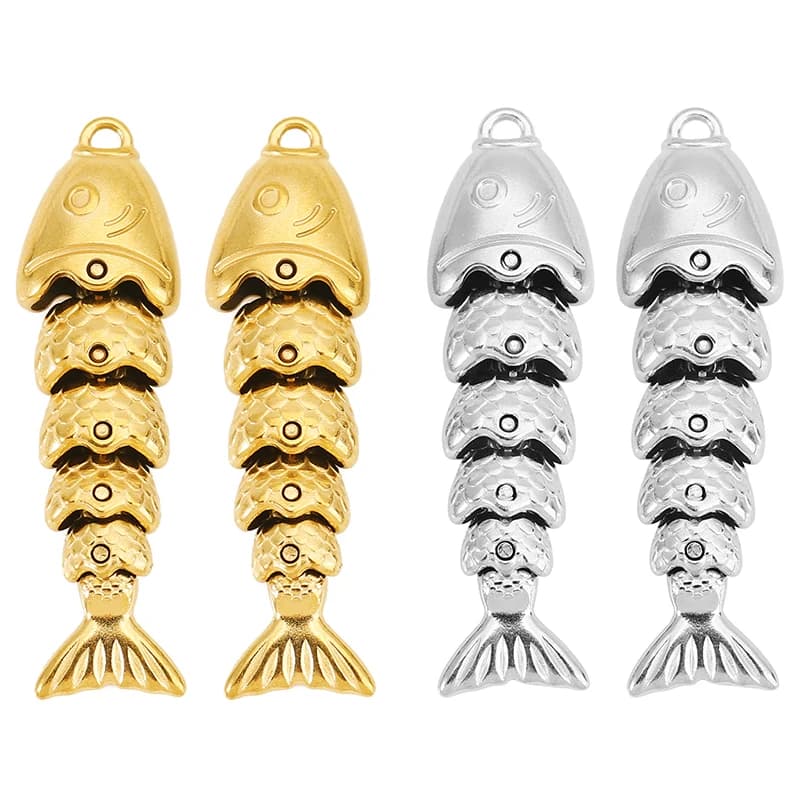 2pcs Stainless Steel Swinging Fish Charm Splice Fishbone Pendant for Jewelry Earrings Necklace Making Supplies Jewelry Materials