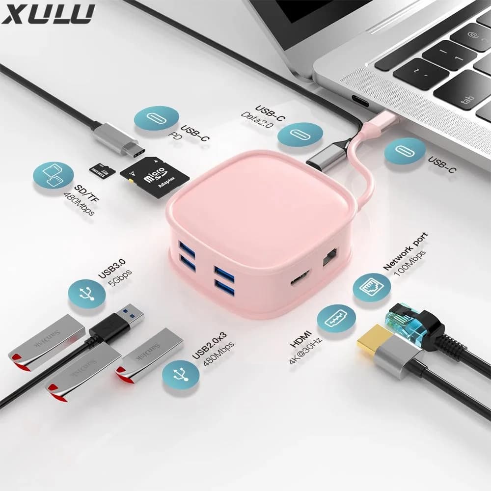 Hub usb c 10 in 1 hub di tipo c da tipo C a PD 100W USB3.0 USB2.0 * 3 HD-MI SD TF RJ45 100M USB-C2.0 per macbook