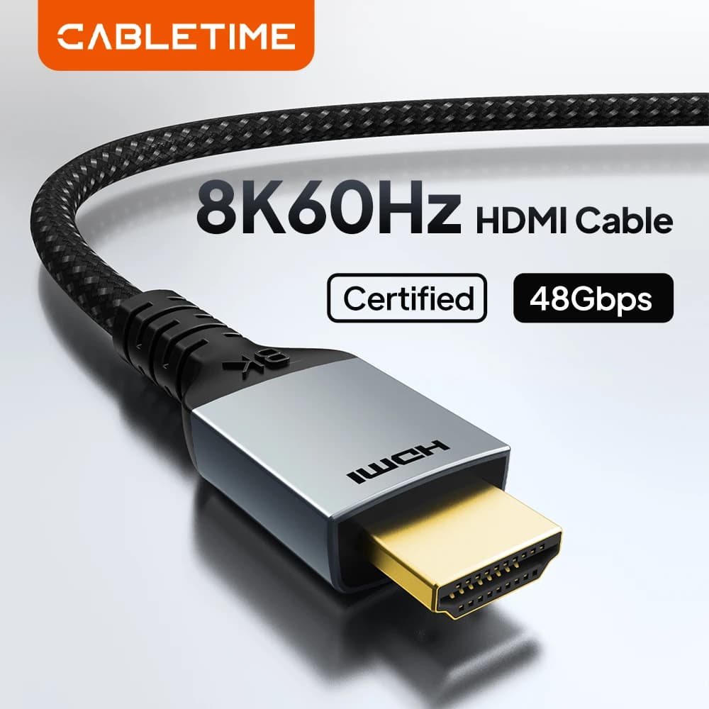 CABLETIME Cavo HDMI2.1 Ultra ad alta velocità 8K 60Hz 4K 120Hz 48Gbps per PS5 PS4 8K 2.1 4K 2.0 Cavi splitter compatibili HDMI