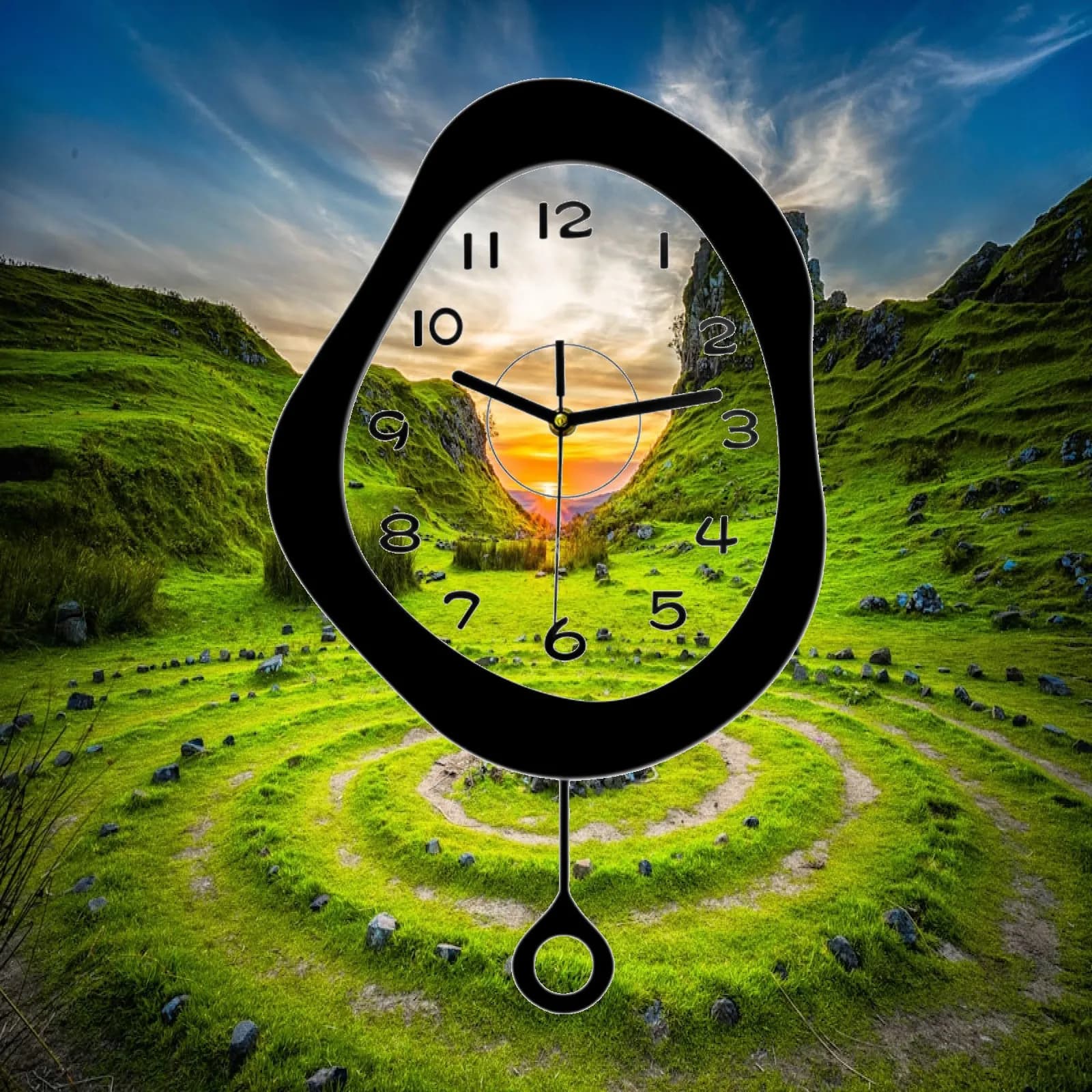 Wall Clock Wall Mount Modern Decorative Gift Silent Hanging Clock with Pendulum for Bedroom Home Living Room Office Nursery