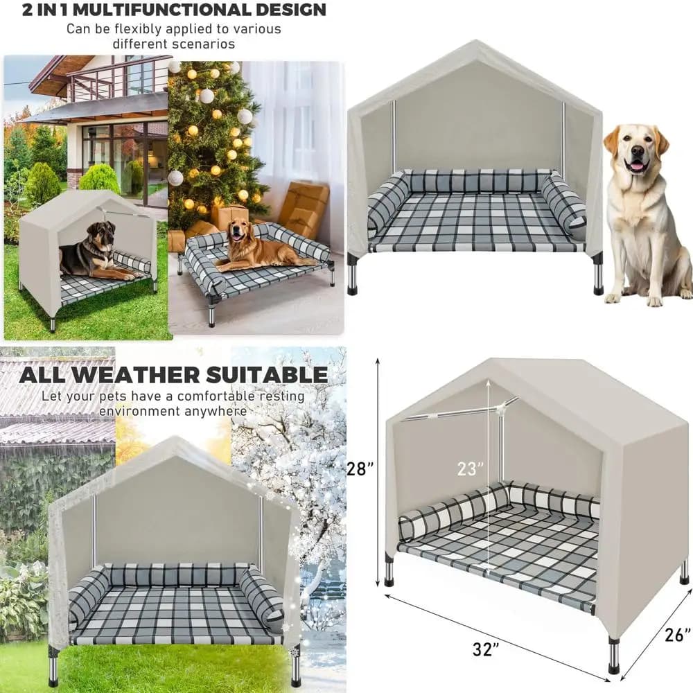 Cuccia Rialzata Portatile 2-in-1 per Cani da Interno ed Esterno con Cuscino Rinfrescante per Campeggio e Spiaggia
