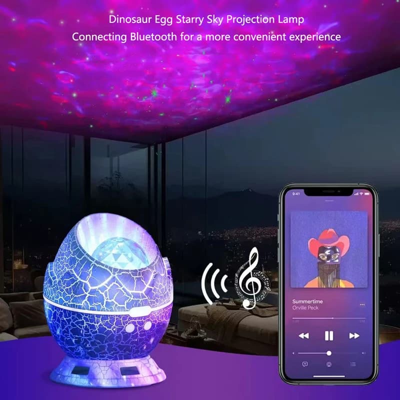 Night Light Laser Projection Star Sky Effect with Bluetooth Speaker, Environment Light at Water Waves and Transparent Dinosaur Effet