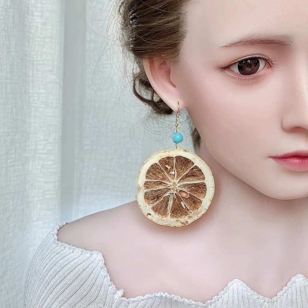 Orecchini di veri frutti, orecchini creativi essiccati al limone, orecchini profumati al limone, design di nicchia personalizzato, produttori fatti a mano w