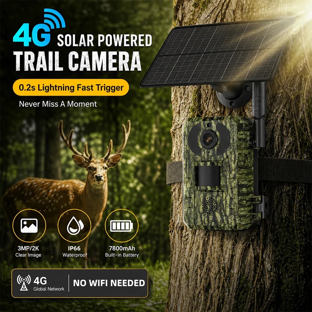 EU 4G Cellulare 4MP 2K Batteria Solare PIR Motion Activated Wildlife Caccia Trail Camera IP65 Visione notturna esterna Nessuna esposizione rossa