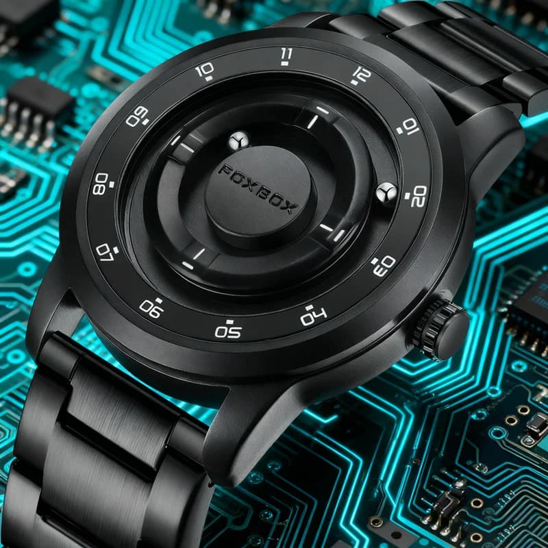 FOXBOX Orologi da uomo personalizzati Orologio da polso al quarzo con puntatore magnetico galleggiante semplice creativo Orologio impermeabile in acciaio per uomo