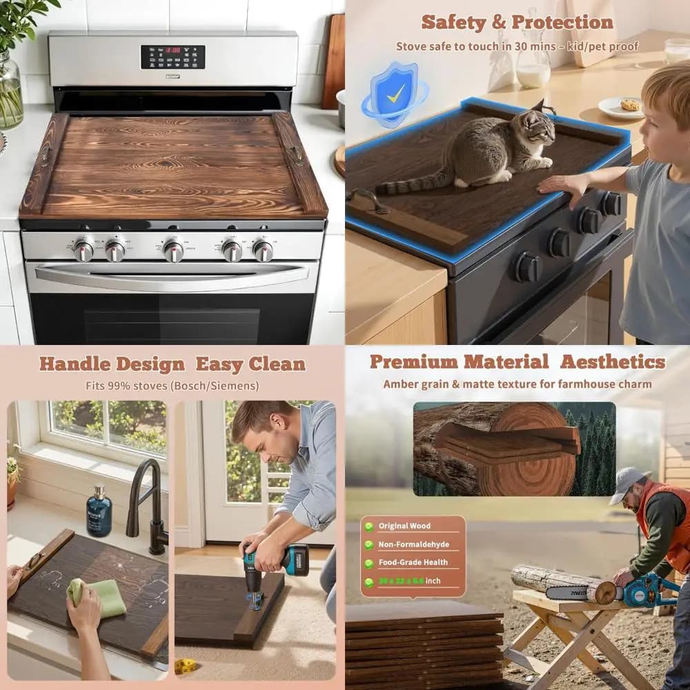 Gas stove cover for wooden cutters with handles - Wooden cutters for kitchen top 30x22 inch