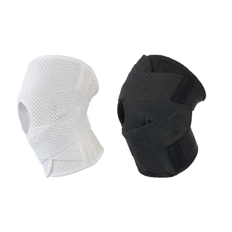 Supporto per ginocchio traspirante e durevole da 1 pezzo per ciclismo, corsa e basket con quattro molle a spirale e piastra semi-luna