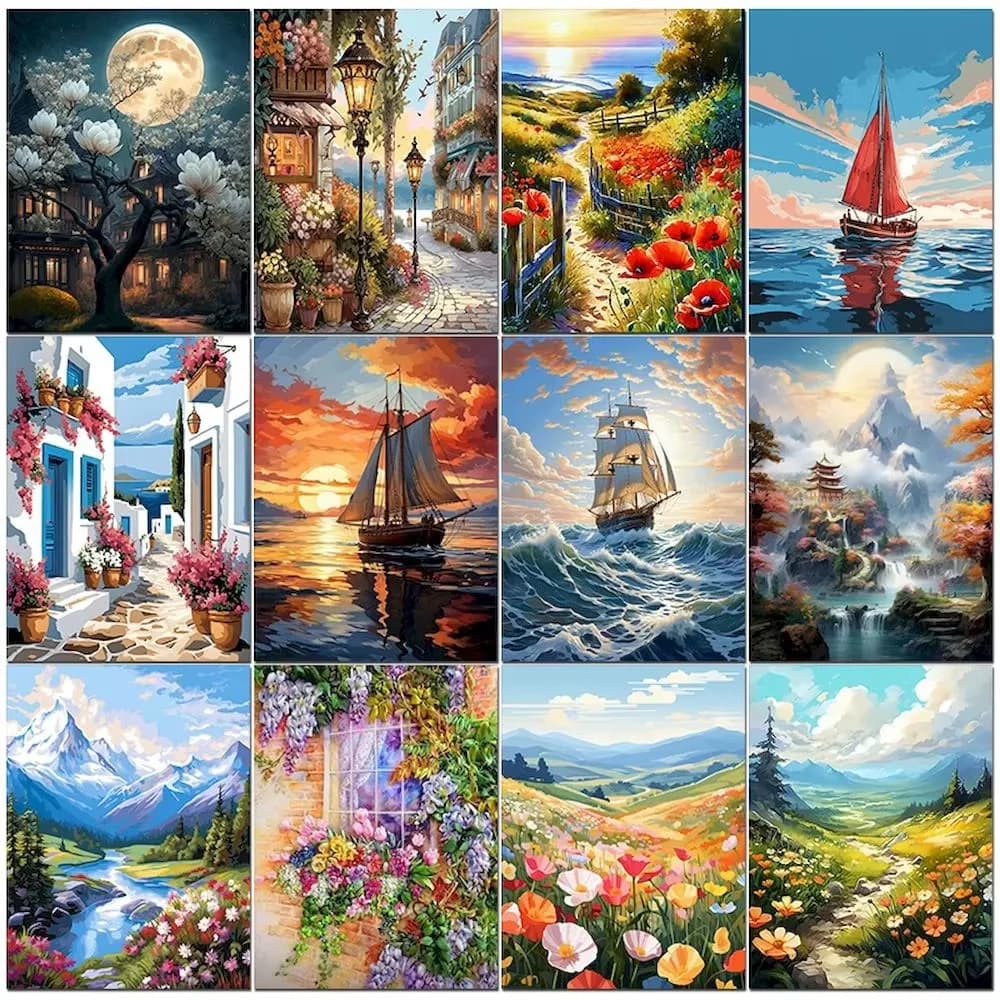 DIY Handwork Oil Painting By Numbers Nature Landscape Picture By Numbers Acrylic Paint Kits For Home Decoration Gift