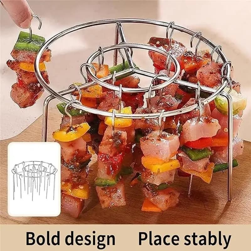 Eco-friendly Stainless Steel Skewer Rack For Air Fryer 360° Even Cooking Support 24 Skewers Vertical Design Fits For Most Models