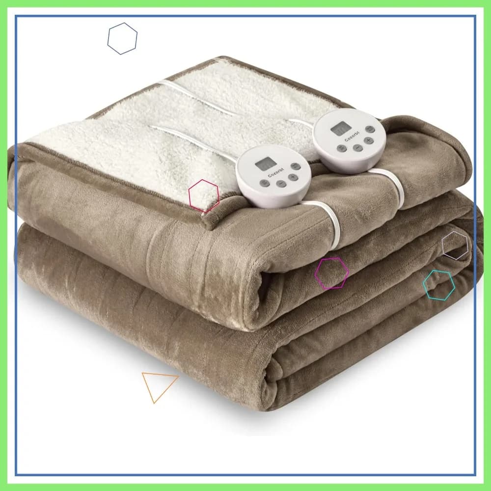 Coperta Elettrica Queen Size con Doppio Controllo, 84x90 Pollici, Morbida in Flanella e Sherpa con 10 Impostazioni di Calore, 12 Timer, Spegnimento Automatico