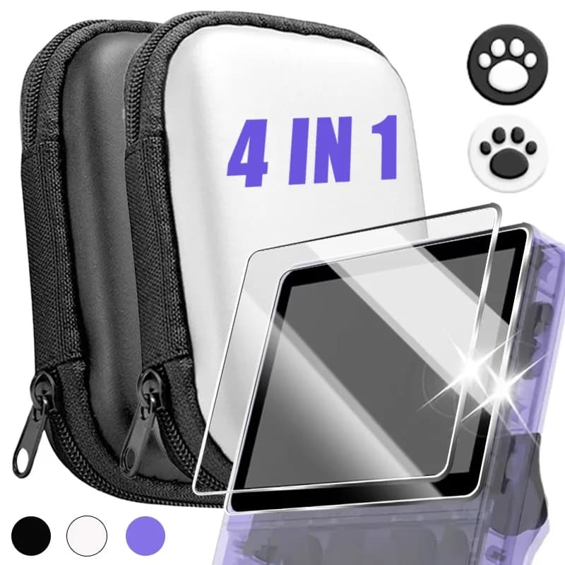 4 in 1 per R36S/R35S protezione dello schermo pellicola in vetro temperato e custodia per console di gioco custodia protettiva portatile EVA per R36S/R35S