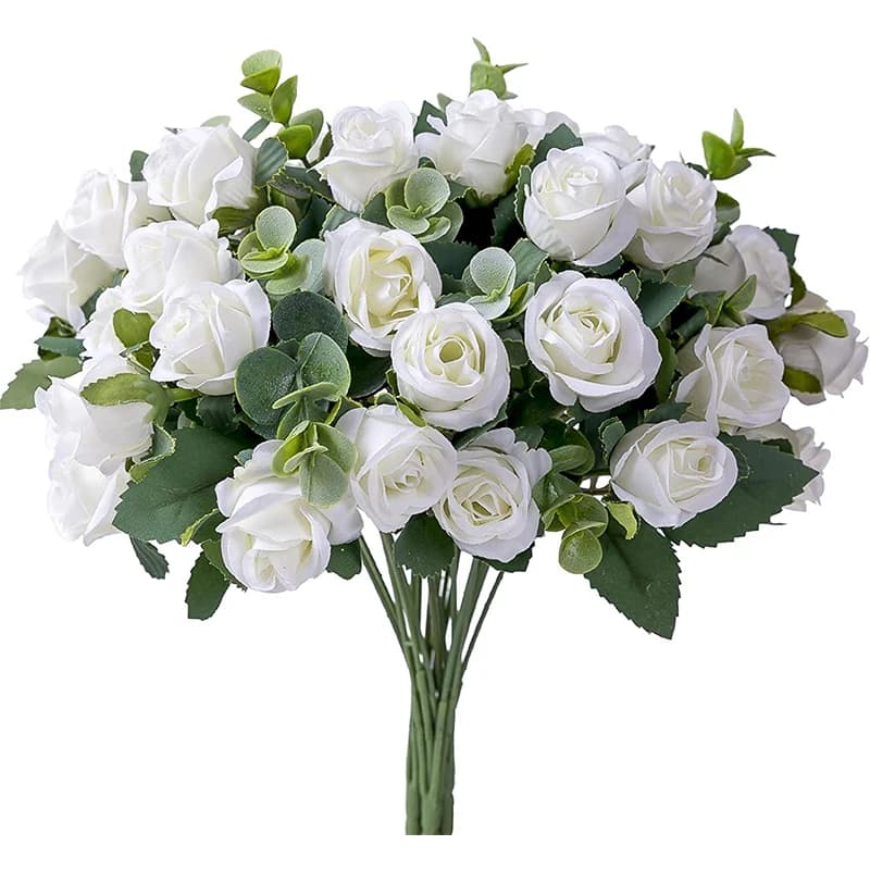 10 teste di fiori artificiali di seta rosa bianca foglie di eucalipto bouquet di peonia fiori finti per tavolo da sposa vaso per feste decorazioni per la casa