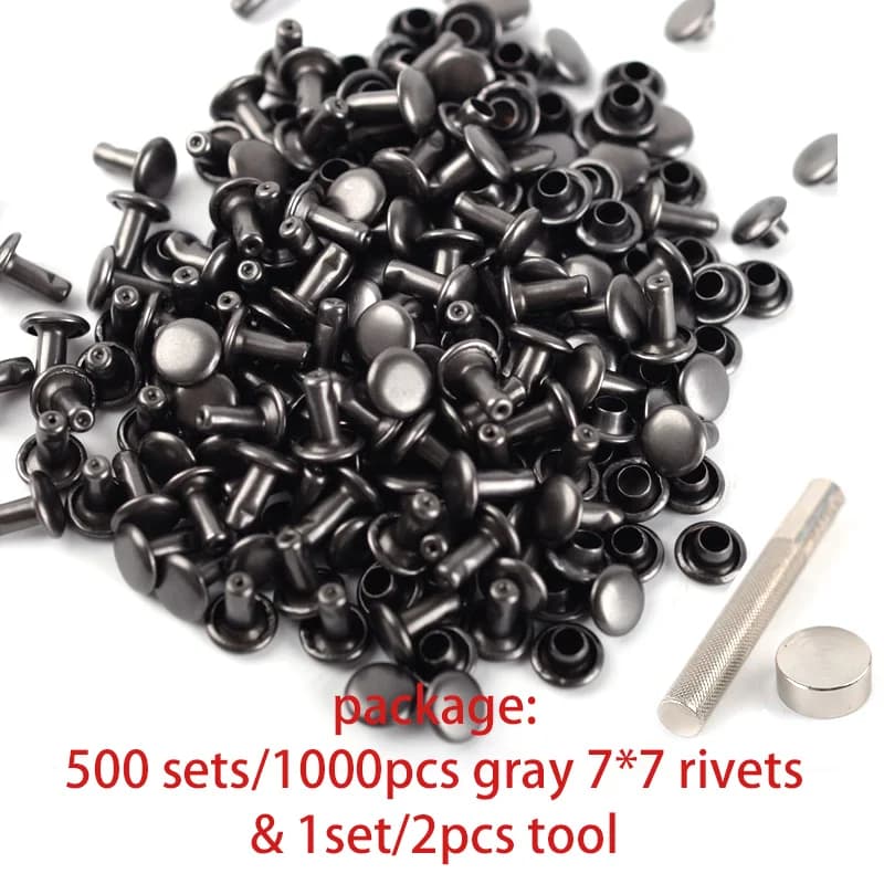 480 Sets/500 Sets 7*7 Double-Sided Rivets with Hand-Punching Tool, Made of Metal Iron Material, Double-Sided Studs for Handmade Sewing Accessories, Leather Fasteners, Clothing and Bag Accessories