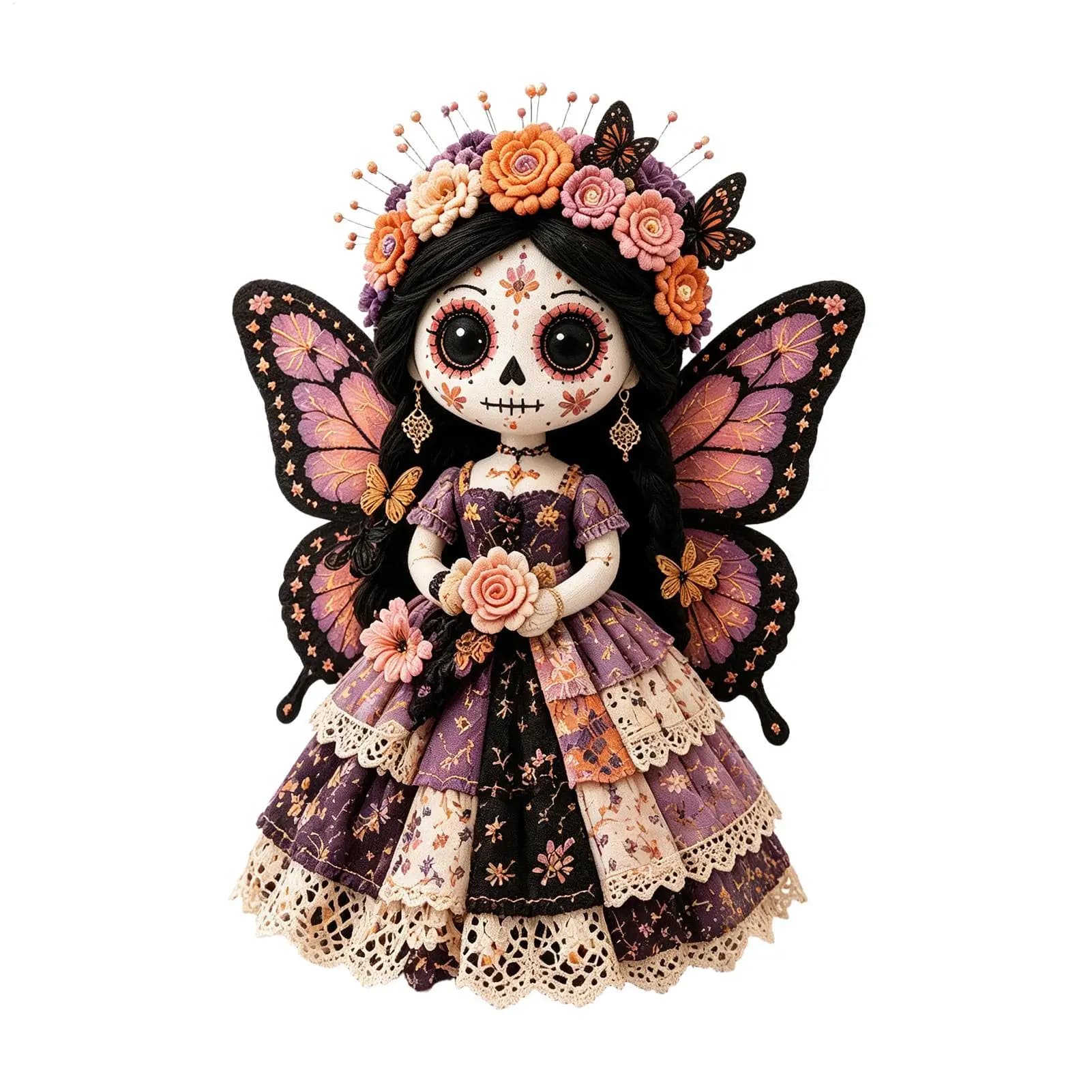 Vintage Day Of The Dead Patchworks Doll DIY Sewing Kit Vintage Sugar Skull Cloth Doll Making Craft Halloween Skeleton Girl set