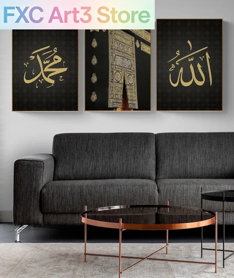 3pcs/Set frameless, Islamic Muslim Scripture Canvas Print Arabic Calligraphy Quotation Mosque Wall Art Posters for Living Room H