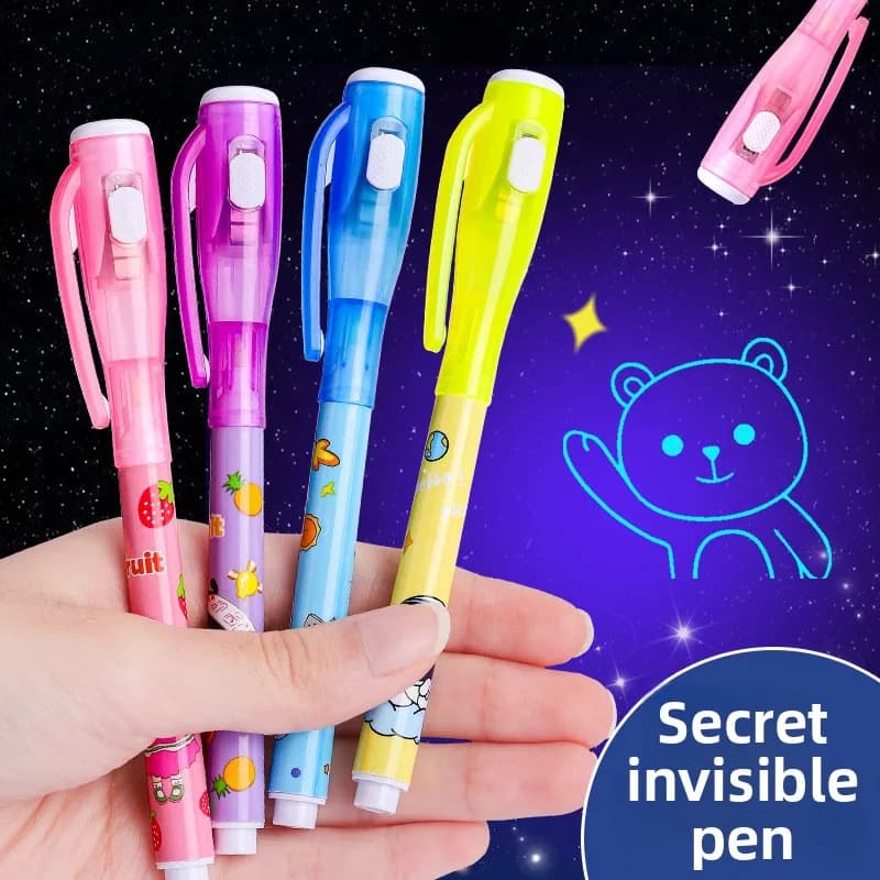 Penna spia con penna a inchiostro invisibile da 3/6 pezzi con luce UV, pennarello magico per messaggio segreto, premi per scatole di tesoro, bomboniere per bambini