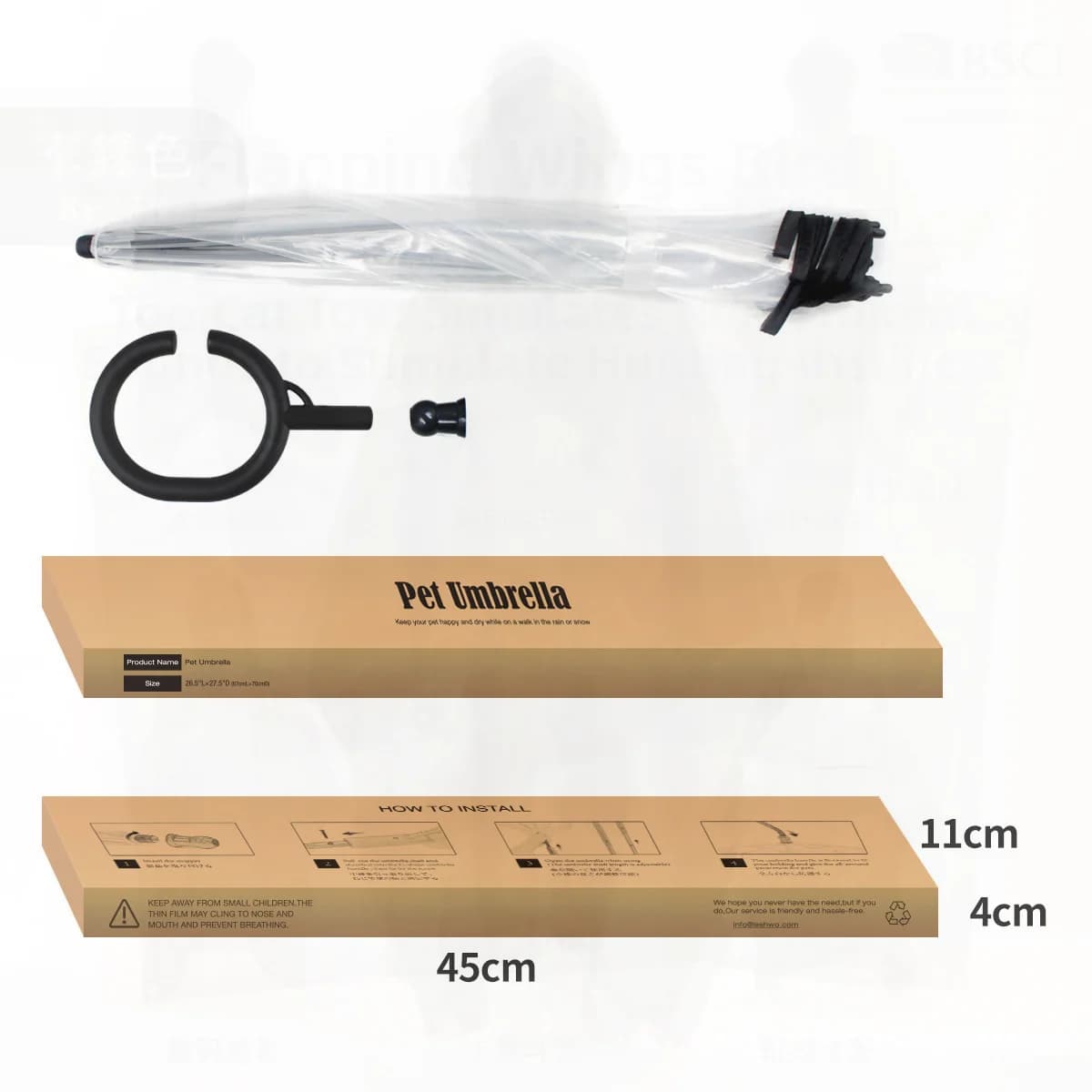 Adjustable Transparent Pet Umbrella Dog C-Type Umbrella with Walking Rope Extendable ABS TPU Metal Leash for Dog Rain Protection