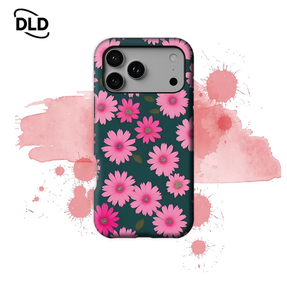 Custodia per telefono magnetica con margherite rosa su sfondo verde acqua per iPhone 17 16 15 14 13 Pro Max Plus, custodia robusta a strato singolo/doppio