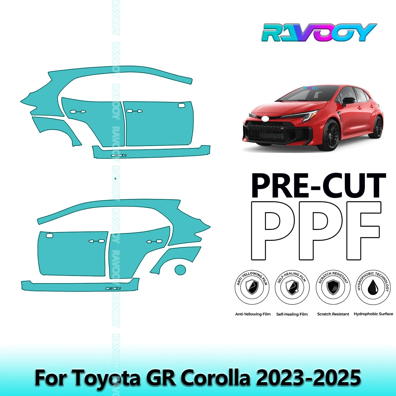 For Toyota GR Corolla 2023-2025 8.5mil Transparent Opaco Pre-Cut PPF Door and Pillar A/B Kit TPU Paint Protection Film Set
