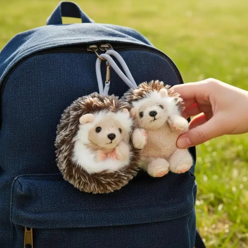 Cute Double-sided Hedgehog Plush Keychain Fluffy Stuffed Animal Pendant Mini Bag Decor for Girls Valentine's Day Gift