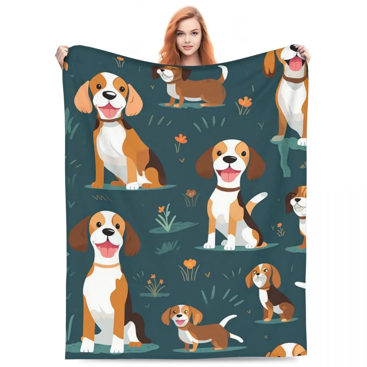 Happy Dog Cute Beagle Blankets Fleece Sofa Throw Blanket Lightweight Throw Blankets for Bedroom Outdoor Throws Bedspread Quilt