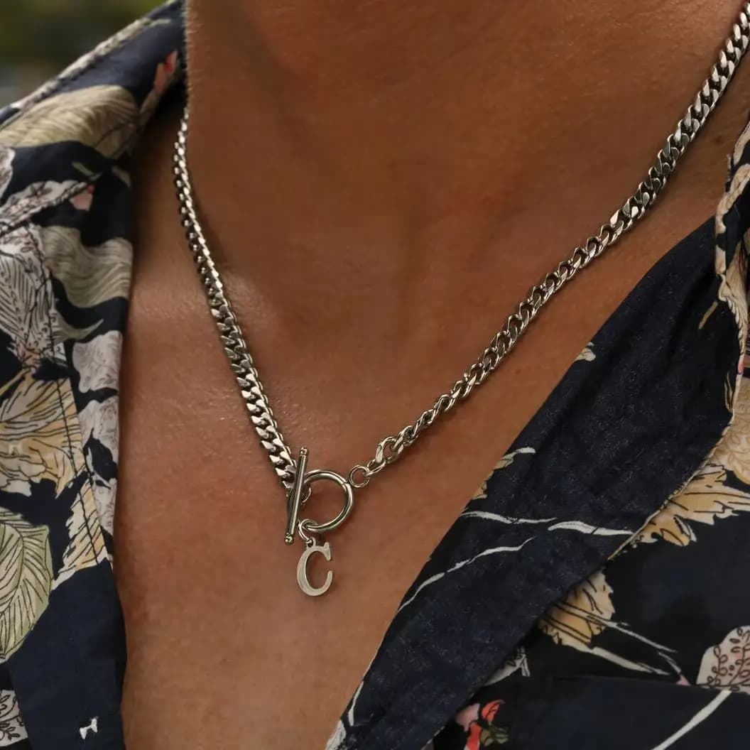 Initials Letter Chain Necklace for Men Boys,50CM Stainless Steel Cuban Chain Link Collars,Alphabet Jewelry Gift