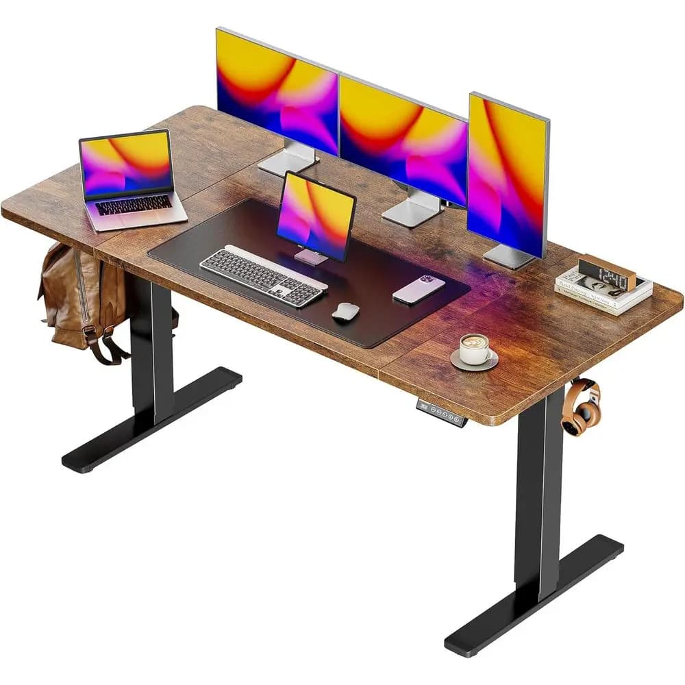 Scrivania Elettrica Regolabile in Altezza 55 x 28, Scrivania per Computer con Piano di Lavoro Profondo 27,6 Pollici, Scrivania da Gaming con 2 Ganci