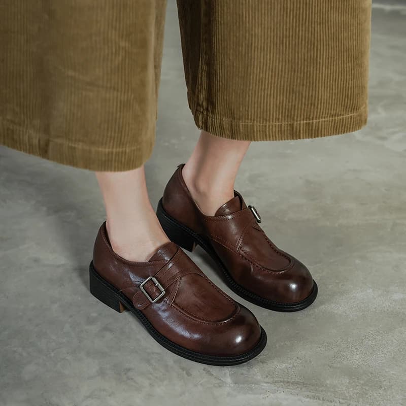 2026 Women's Loafers Shoe Strap-lock Anti-slip Slip-on Women Shoes Spring and Autumn British Style Leather Shoes Female Pumps