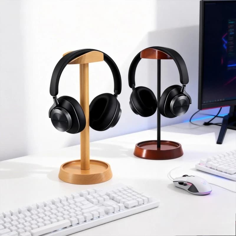 Supporto per Cuffie da Scrivania in Noce Personalizzato con Base in Lega di Alluminio, Espositore per Accessori