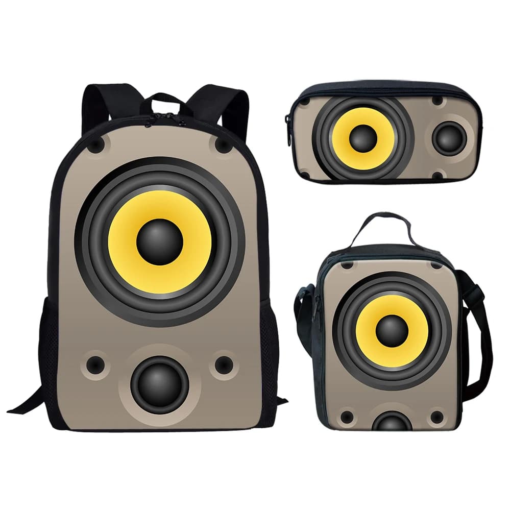 Classic Popular Funny Audio Speaker Pattern 3D Print 3pcs/Set pupil School Bags Laptop Daypack Backpack Lunch bag Pencil Case