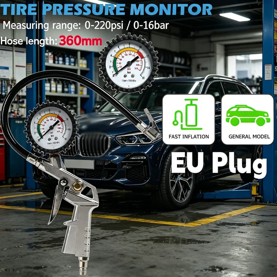 Nuovo Manometro per Pneumatici Auto, Misuratore di Pressione dell'Aria, Sistema di Monitoraggio della Pressione degli Pneumatici, Spina EU, Tester 0-220 PSI