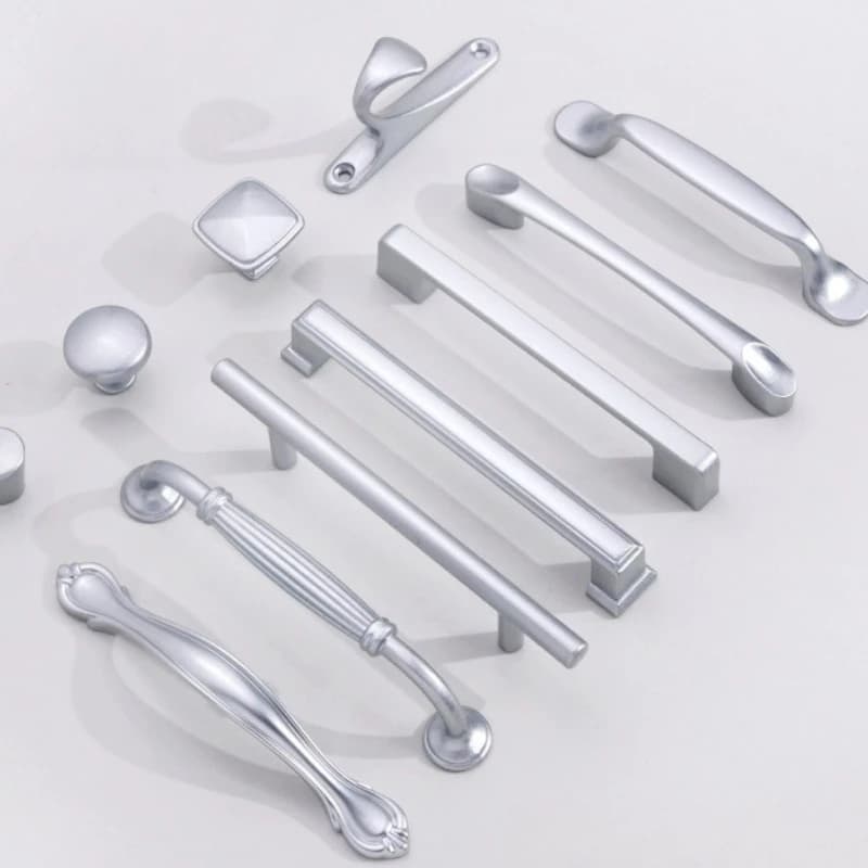 Silver Aluminum Alloy Wardrobe Door Pull Handle Modern Minimalist Drawer Single-Hole Knobs French Cabinet Furniture Solid Handle