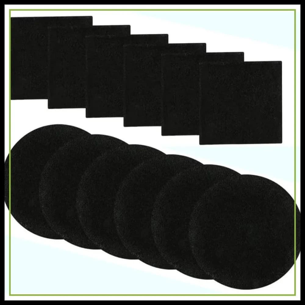 Filtri per Contenitori Compostiera, 12 Pezzi Filtri a Carbone Attivo per Contenitori Compostiera da 1/1,3 Galloni, 6 Rotondi da 6,5 Pollici e 6 Quadrati da 4,65 Pollici