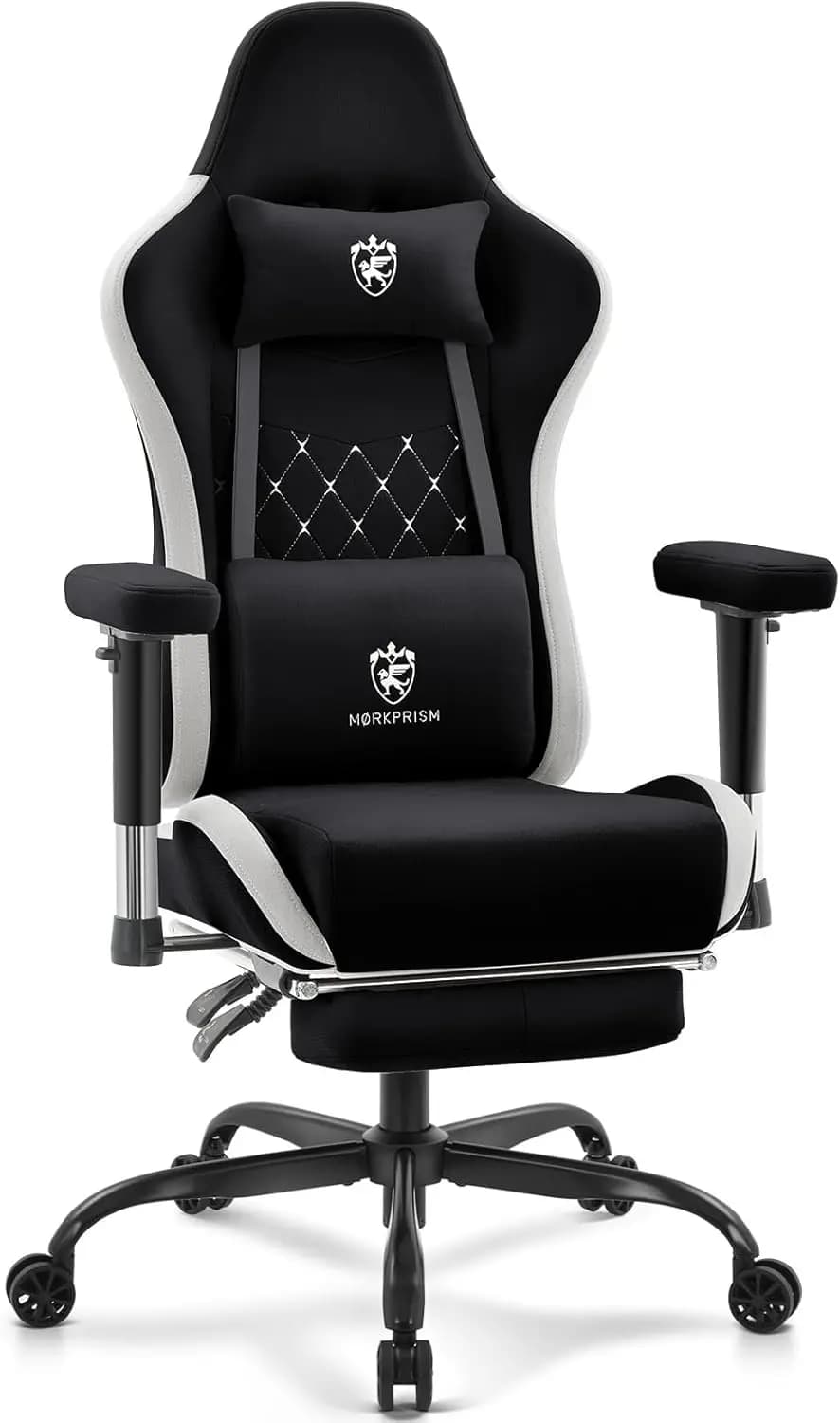 Sedia da Gaming in Tessuto Traspirante, Sedia da Ufficio con Poggiapiedi, Supporto Lombare Massaggiante e Cuscinetto in Gel