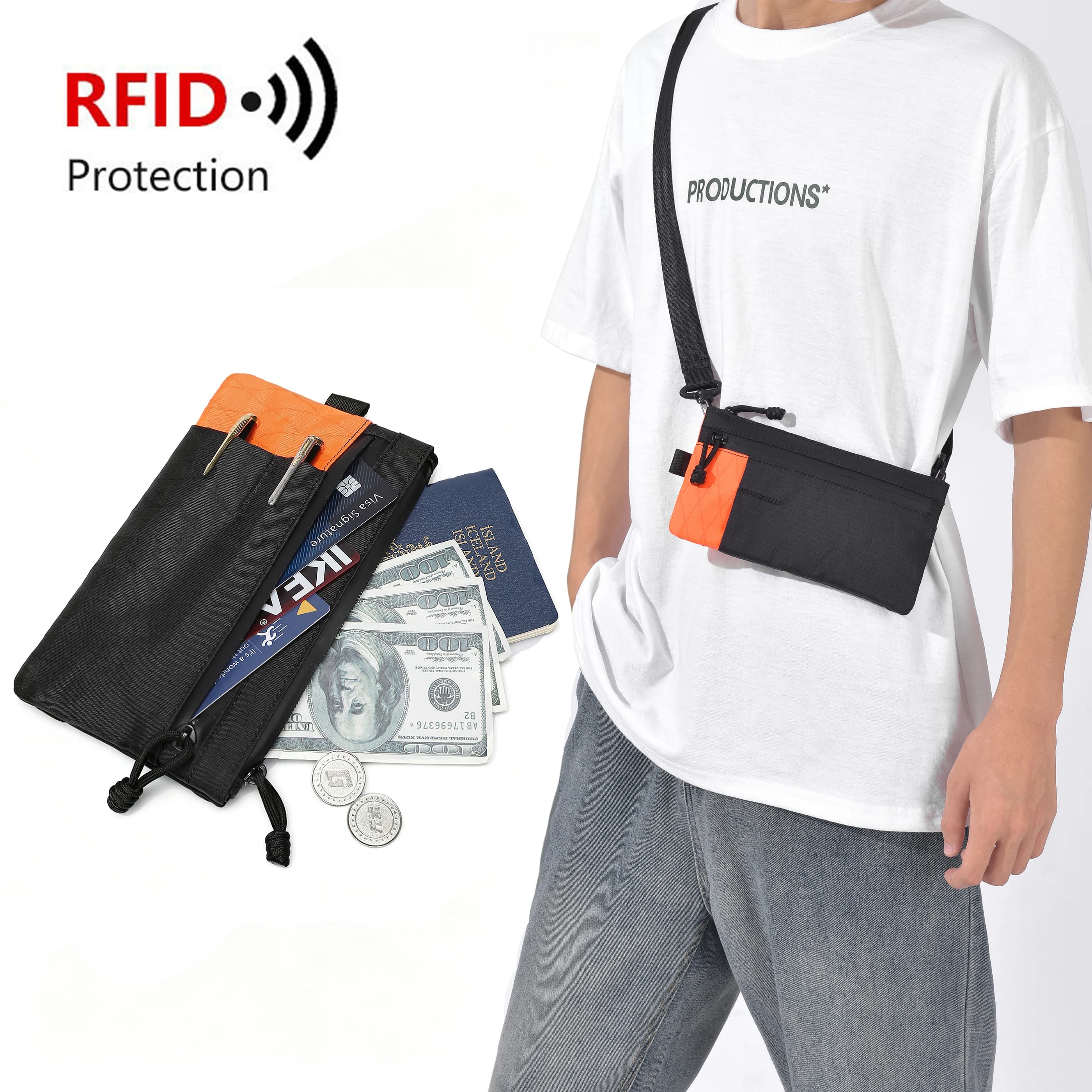 RFID Blocking Waterproof XPAC Wallet, 2‑in‑1 Clutch & Crossbody Purse, Travel Passport Phone Money Organizer for Men Women