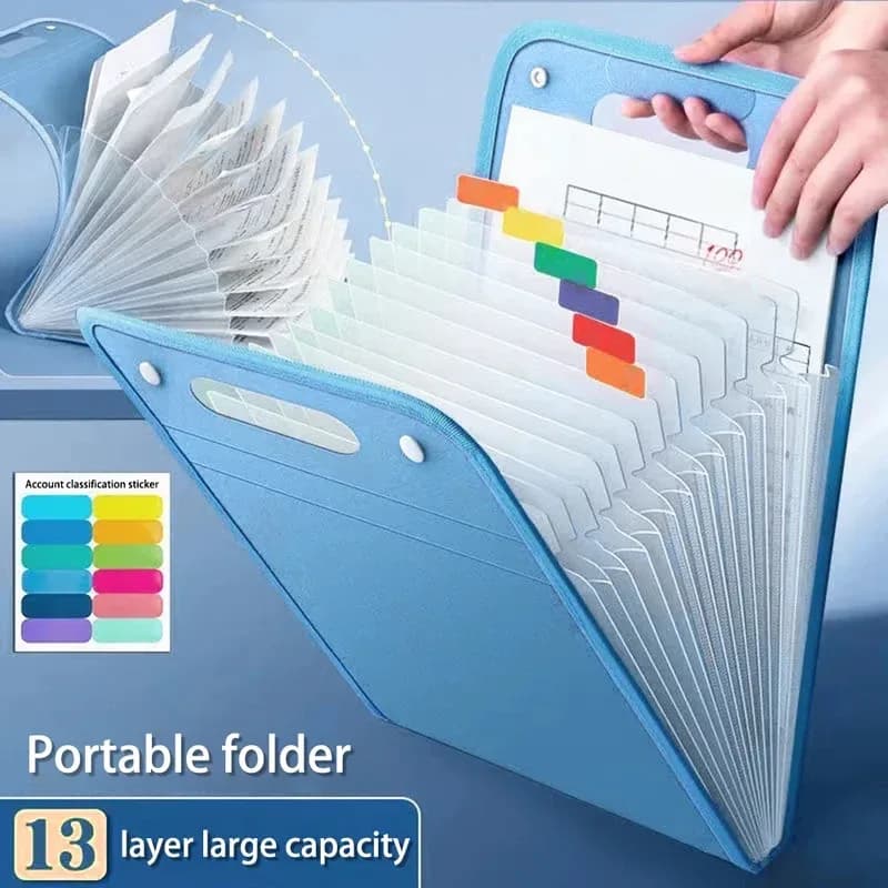 Cartella per organo portatile A4 Borsa per carta per esame per studenti di grande capacità Borsa per classificazione di file di biglietti a 13 strati