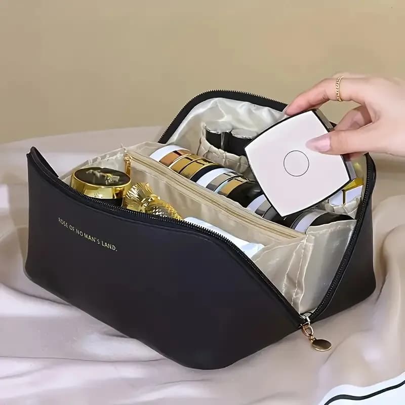 Travel Makeup Bag, Large Capacity Women's Makeup Bag, Open Waterproof Portable Bag For Flat Wash, With Partition And Handle