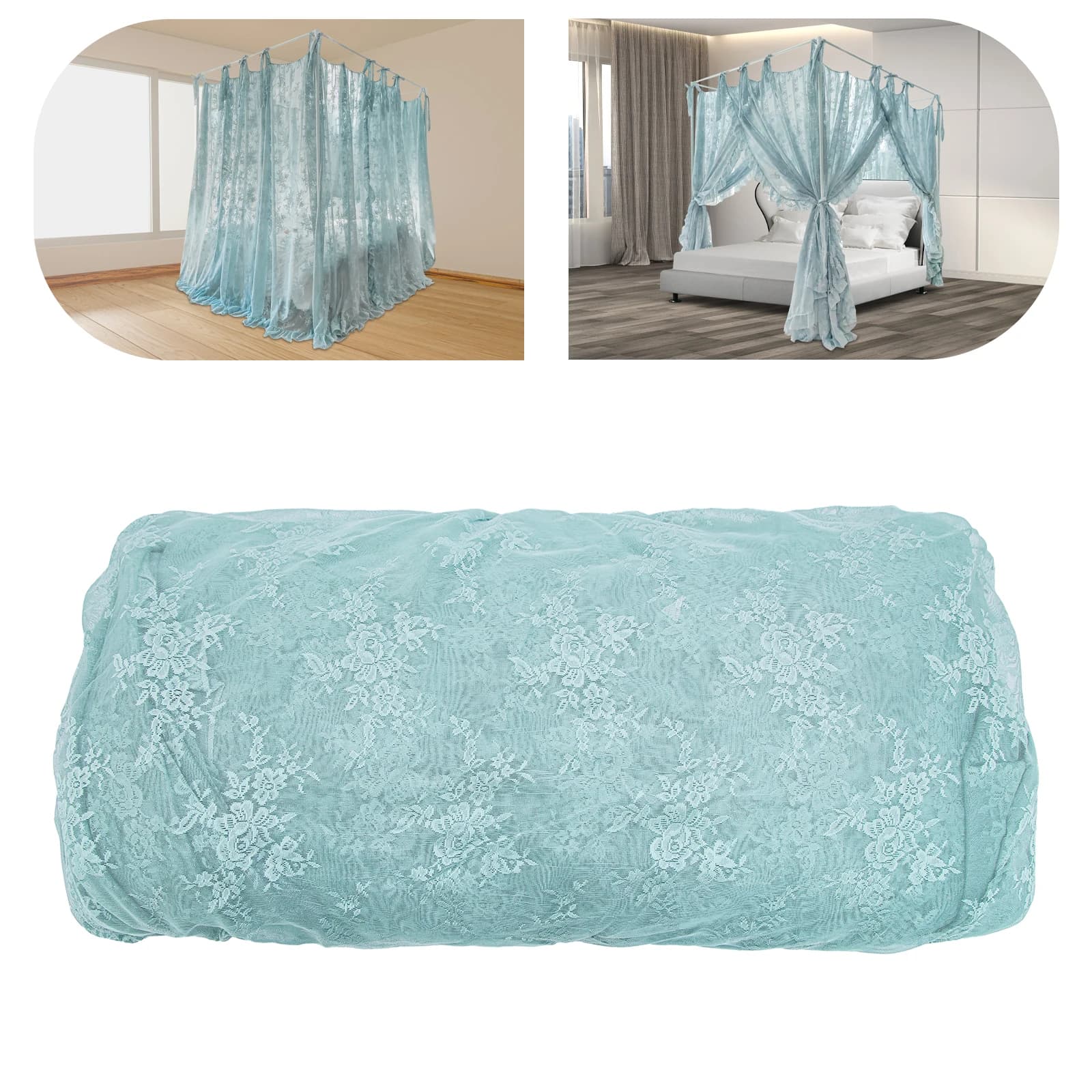 Tende da letto verdi (180x220 cm) - Merletto (processo jacquard, resistenti allo strappo), design a tripla porta (a ventilazione facile) equilibria la privacy/luce