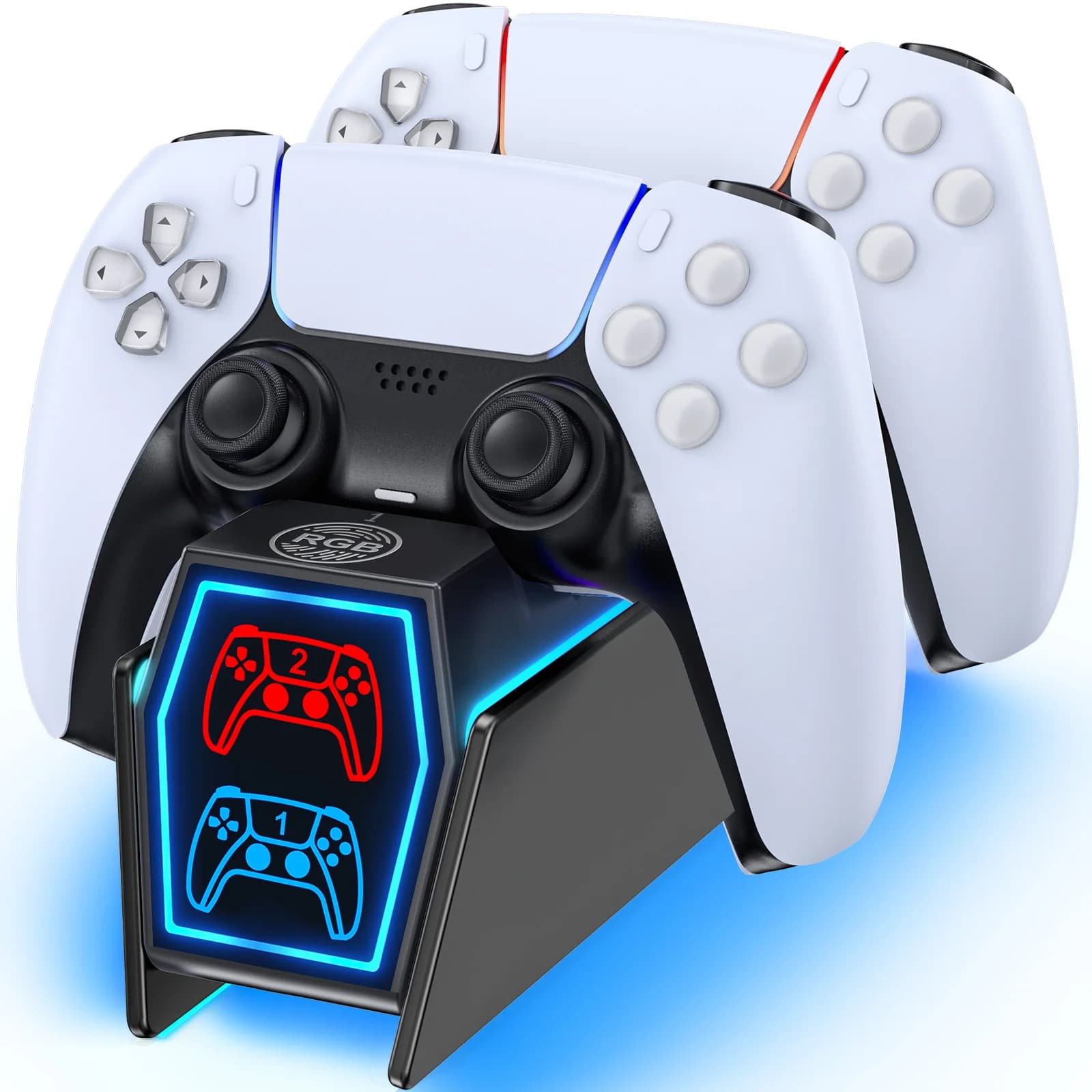 Stazione di ricarica per controller PS5 compatibile con PlayStation 5 Faceplates Edge e controller doppio-10 illuminazioni Dock di ricarica PS5