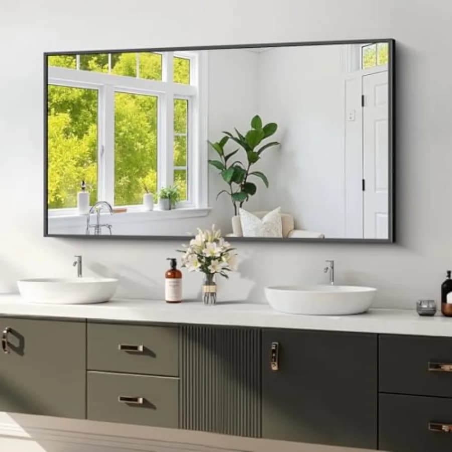 Specchio da Bagno con Cornice Nera - Vetro Temperato Infrangibile 60x120 cm HD Senza Distorsione Montaggio Orizzontale/Verticale Alluminio Opaco Moderno