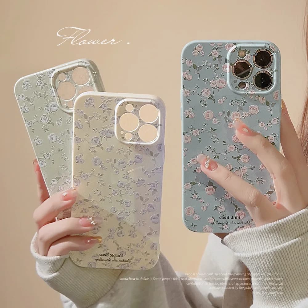 Vintage Floral Phone Cases for iPhone 16 Pro Max Plus 15 14 13 12 11 Cute Stylish Rose Protective Phone Covers