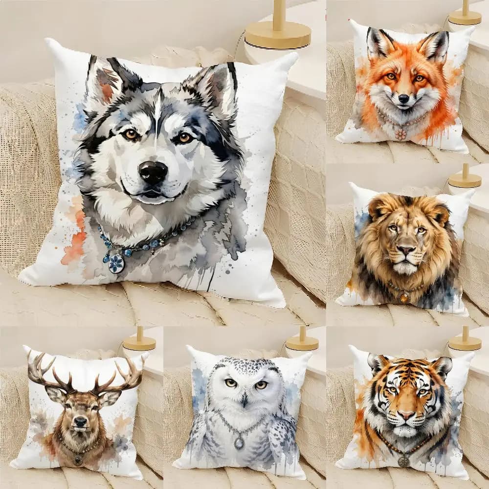 Cool Fierce Beast Head Cushion Cover Natural Linen Organic Fabric Double-Sided Printing Sofa Home Decor Gift Pillow Cover
