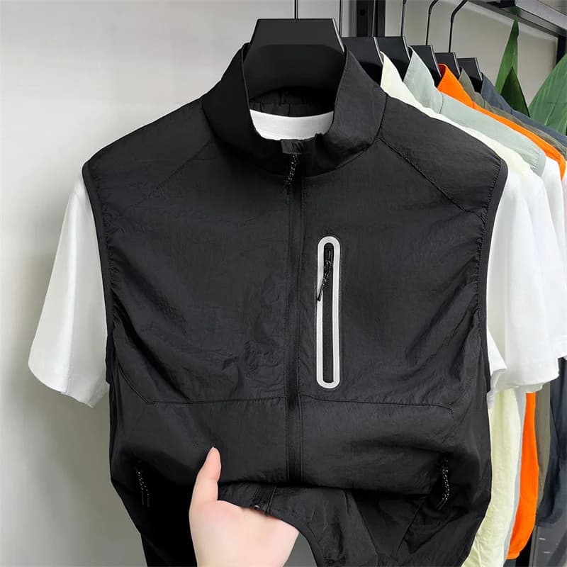 Gilet Estivo da Uomo, Giacca Leggera per Esterni, Protezione Solare, Collo Alto, Asciugatura Rapida, Gilet Sportivo