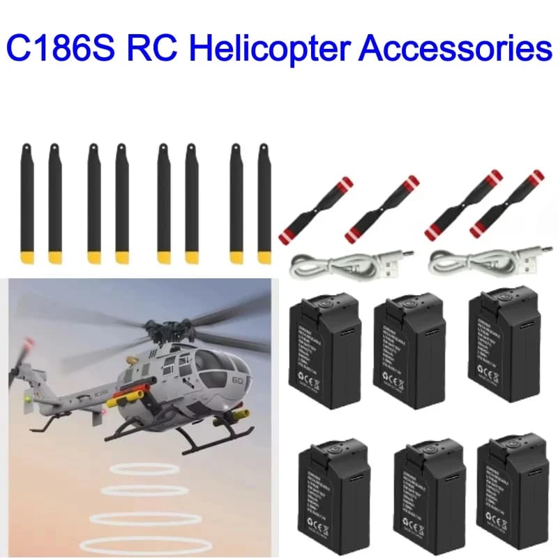 C186S RC Helicopter 7.4V 350mAh Battery Blades C186S Remote Control Plane Spare Parts Accessories C186S Battery Propeller USB