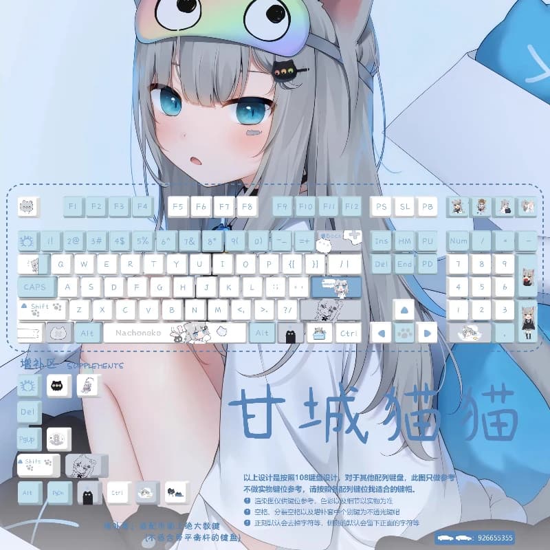 Set di copritasti a tema gattino carino 122 tasti Cherry PBT sublimazione copritasti originali personalizzati fatti a mano per accessori per tastiera meccanica