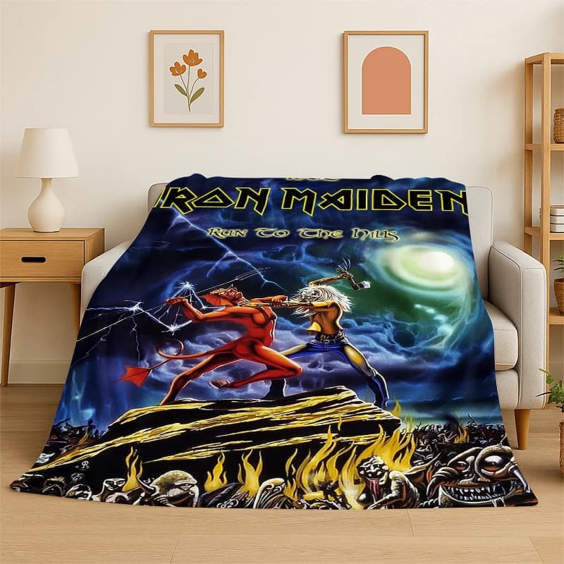 Coperta in flanella 3D I-Iron Maiden Metal Band, morbida e calda, per camera da letto, soggiorno, letto, viaggi, campeggio, picnic, regalo
