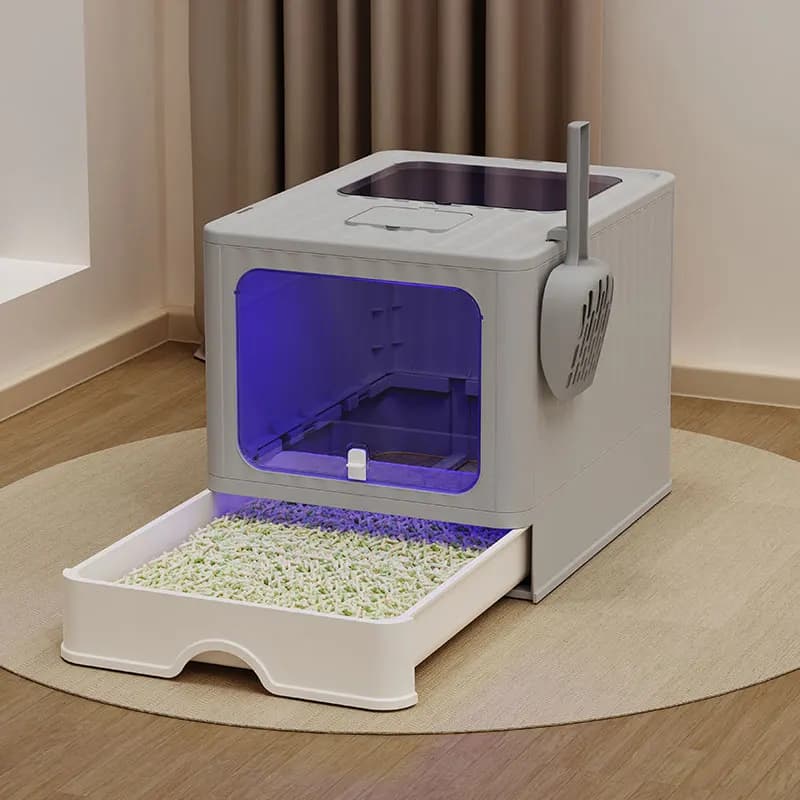 Lettiera per Gatti Completamente Chiusa con Lampada UVC Deodorante in Plastica