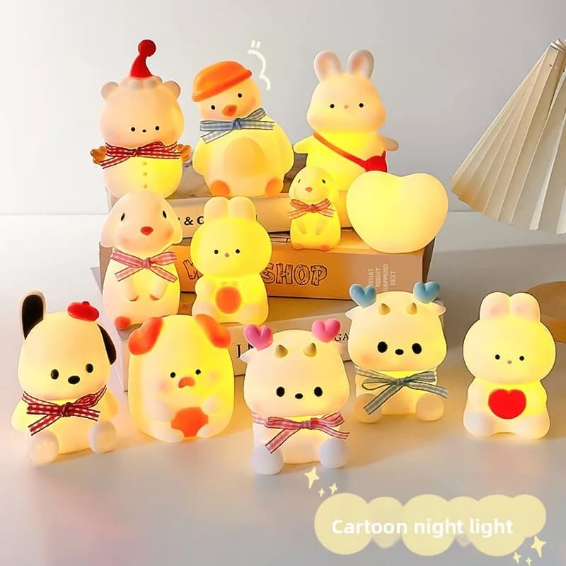 Cute Cartoon LED Night Light Kawaii Bedside Lamp Bedroom Ambient Light Glowing Toy Desk Decor Kids Room Home Gift Ornament
