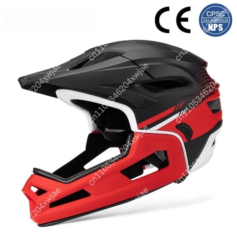 Mountain bike helmet with detachable face protection, full coverage for extreme sports and trail guide