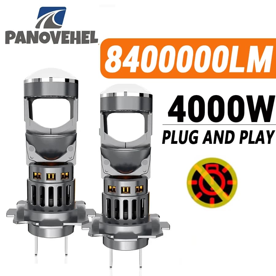 PANOVEHEL 2 Pezzi Fari Auto Bi-LED H7 con Mini Lente Proiettore 4600000LM 4000W H8 H9 H11 H4 9006 9005 HB3 HB4 CSP 12V 6000K Faretto